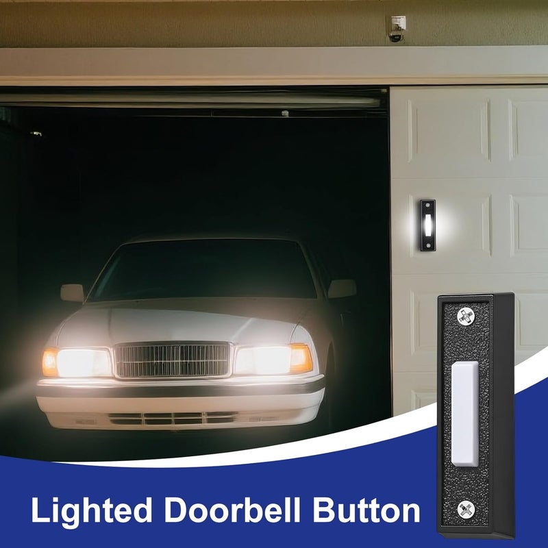 AUGHOA Lighted Doorbell Button, Wall Mounted Doorbell Switch with LED Light, Wired Door Bell Push Buttons for Garage Door Opener, Transformer, Ringers, Buzzers (Black) - Image 4